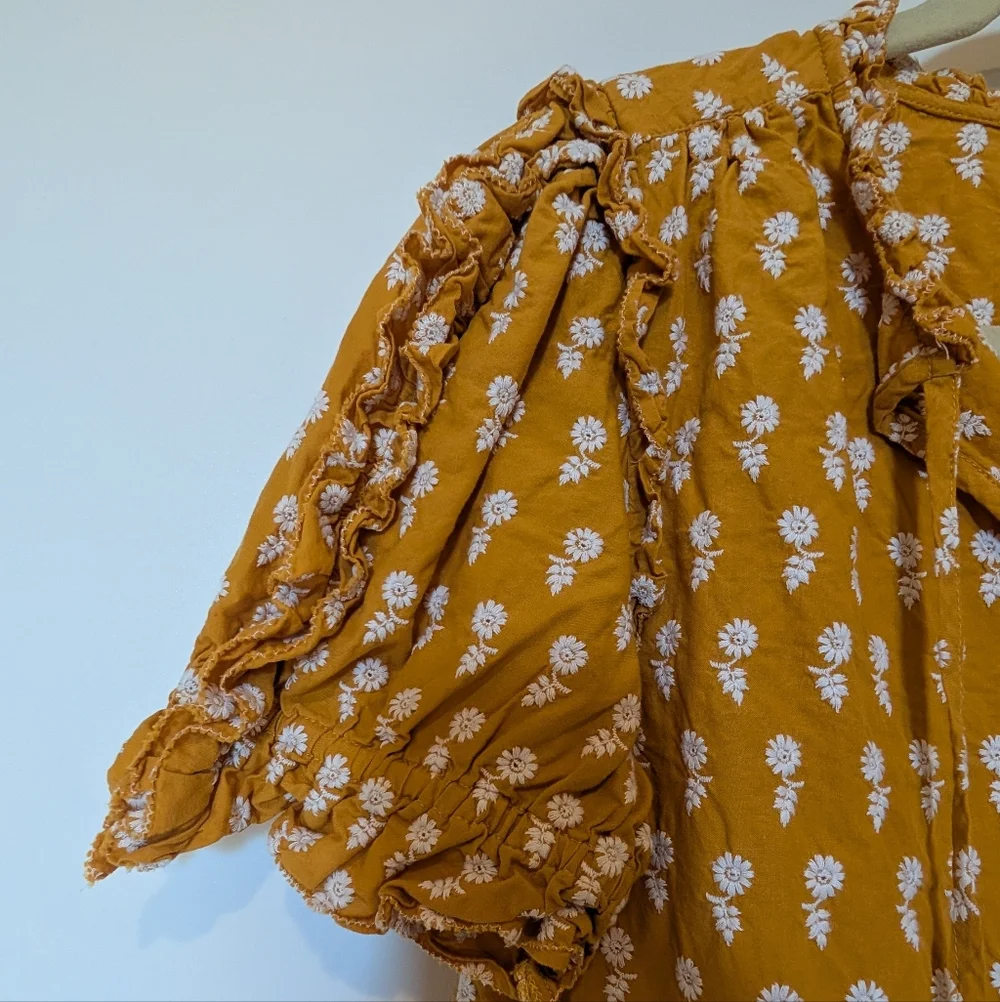 J.Crew Yellow Ruffle-sleeve cotton voile top in floating sunflowers Size XS